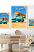 Poster Agrigento Stampa Manifesto Vintage Retro Illustrato