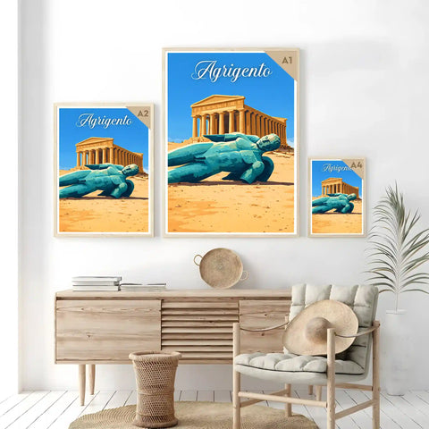 Poster Agrigento Stampa Manifesto Vintage Retro Illustrato