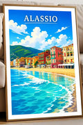 Poster Alassio Stampa Manifesto Vintage Retro Illustrato