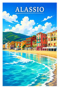 Poster Alassio Stampa Manifesto Vintage Retro Illustrato