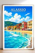 Poster Alassio Stampa Manifesto Vintage Retro Illustrato