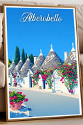 Poster Alberobello Stampa Manifesto Vintage Retro Illustrato