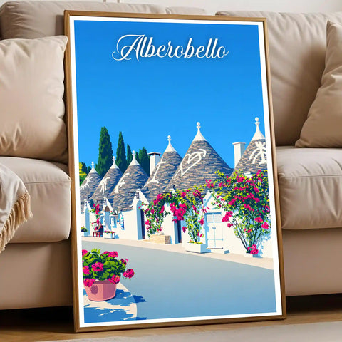 Poster Alberobello Stampa Manifesto Vintage Retro Illustrato