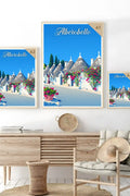 Poster Alberobello Stampa Manifesto Vintage Retro Illustrato