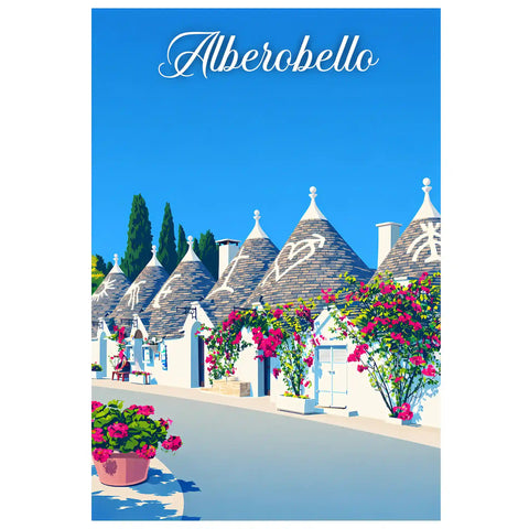 Poster Alberobello Stampa Manifesto Vintage Retro Illustrato
