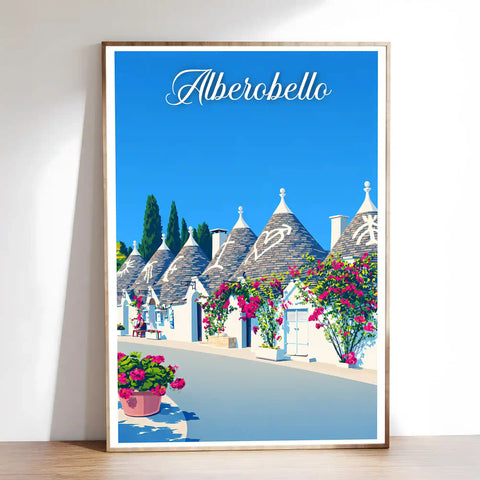 Poster Alberobello Stampa Manifesto Vintage Retro Illustrato