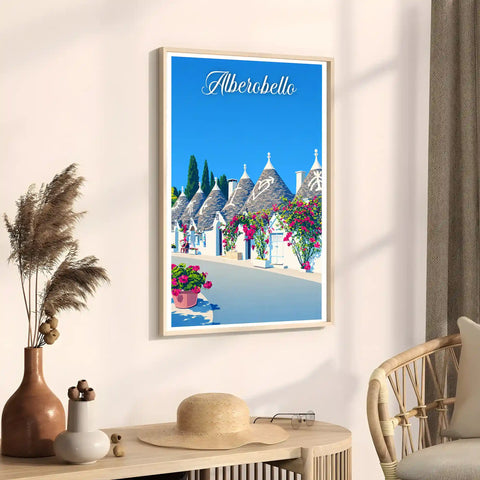 Poster Alberobello Stampa Manifesto Vintage Retro Illustrato