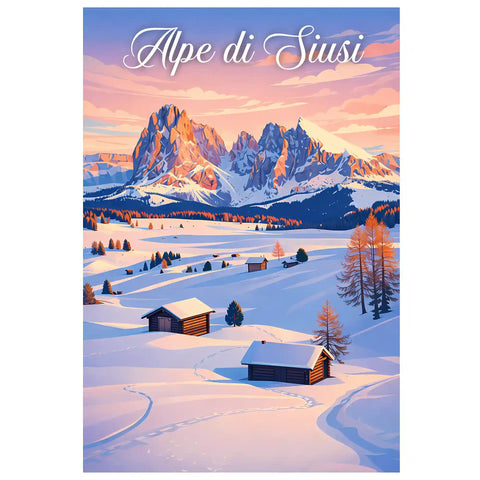 Poster Alpe di Siusi Stampa Vintage Retro Illustration
