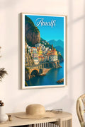 Poster vintage di Amalfi - illustrazione retrò, Costiera Amalfitana, Campania, Italia