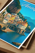 Poster vintage di Amalfi - illustrazione retrò, Costiera Amalfitana, Campania, Italia