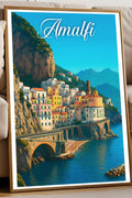 Poster vintage di Amalfi - illustrazione retrò, Costiera Amalfitana, Campania, Italia