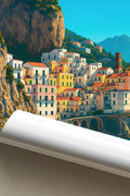 Poster vintage di Amalfi - illustrazione retrò, Costiera Amalfitana, Campania, Italia