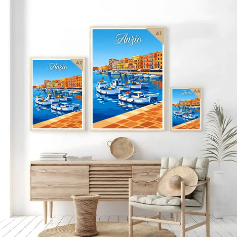 Poster Anzio Stampa Manifesto Vintage Retro Illustrato