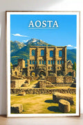Poster Aosta Stampa Manifesto Vintage Retro Illustrato