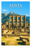 Poster Aosta Stampa Manifesto Vintage Retro Illustrato