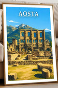 Poster Aosta Stampa Manifesto Vintage Retro Illustrato