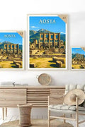 Poster Aosta Stampa Manifesto Vintage Retro Illustrato