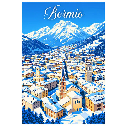 Poster Bormio Stampa Vintage Retro Illustration