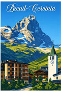 Poster Breuil-Cervinia Stampa Manifesto Vintage Retro Illustrato