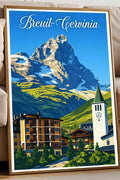 Poster Breuil-Cervinia Stampa Manifesto Vintage Retro Illustrato