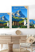 Poster Breuil-Cervinia Stampa Manifesto Vintage Retro Illustrato