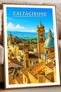 Poster Caltagirone Stampa Manifesto Vintage Retro Illustrato