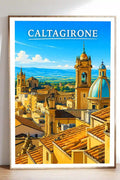 Poster Caltagirone Stampa Manifesto Vintage Retro Illustrato