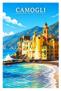 Poster Camogli Stampa Manifesto Vintage Retro Illustrato