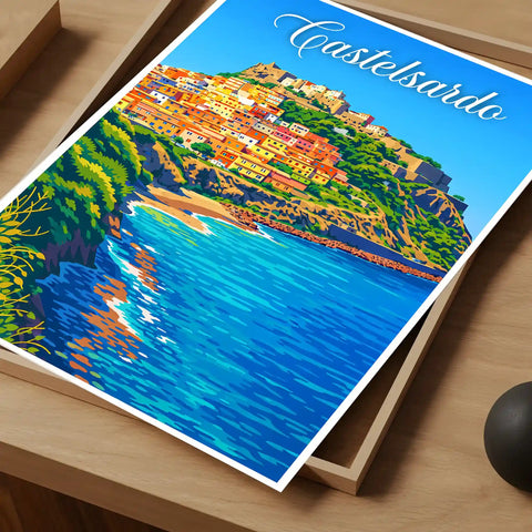 Poster Castelsardo Stampa Manifesto Vintage Retro Illustrato