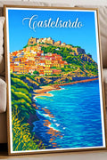 Poster Castelsardo Stampa Manifesto Vintage Retro Illustrato