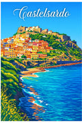 Poster Castelsardo Stampa Manifesto Vintage Retro Illustrato