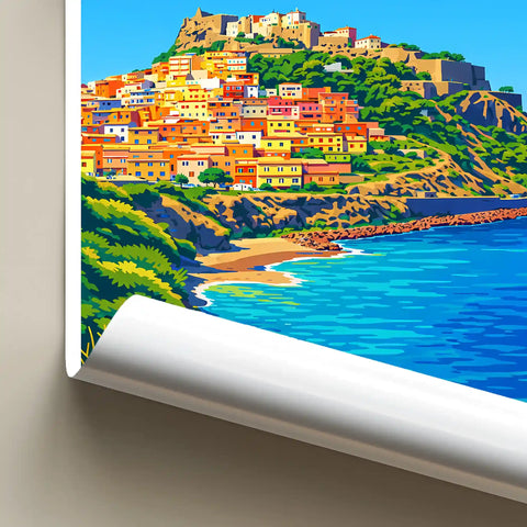 Poster Castelsardo Stampa Manifesto Vintage Retro Illustrato
