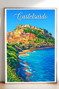 Poster Castelsardo Stampa Manifesto Vintage Retro Illustrato