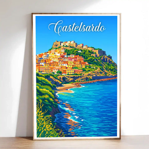 Poster Castelsardo Stampa Manifesto Vintage Retro Illustrato