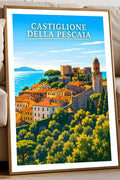 Poster Castiglione della Pescaia Stampa Manifesto Vintage Retro Illustrato