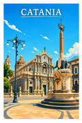 Poster Catania Stampa Manifesto Vintage Retro Illustrato
