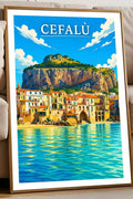 Poster Cefalù Stampa Manifesto Vintage Retro Illustrato