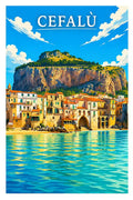 Poster Cefalù Stampa Manifesto Vintage Retro Illustrato