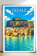 Poster Cefalù Stampa Manifesto Vintage Retro Illustrato