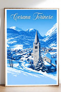Poster Cesana Torinese Stampa Vintage Retro Illustration
