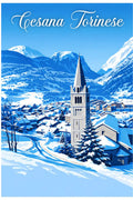 Poster Cesana Torinese Stampa Vintage Retro Illustration