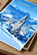 Poster Cesana Torinese Stampa Vintage Retro Illustration