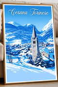 Poster Cesana Torinese Stampa Vintage Retro Illustration