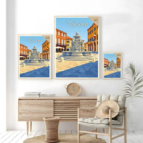 Poster Cesena Stampa Manifesto Vintage Retro Illustrato