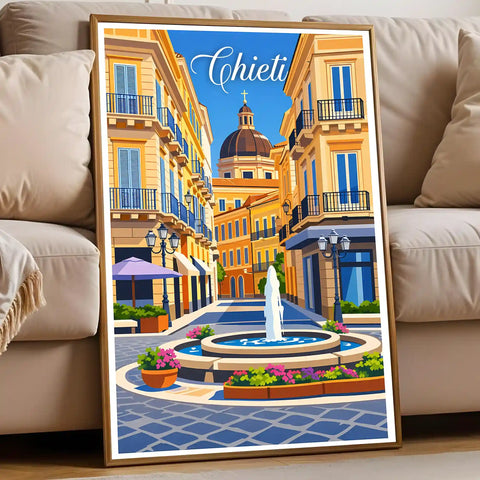 Poster Chieti Stampa Manifesto Vintage Retro Illustrato