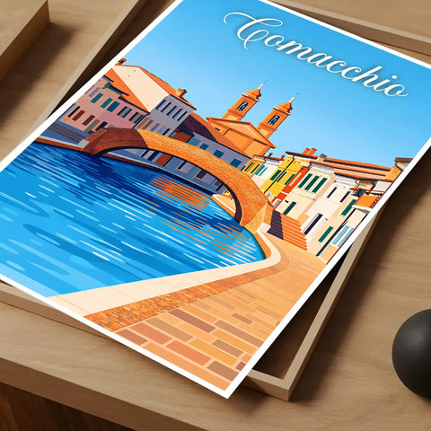 Poster Comacchio Stampa Manifesto Vintage Retro Illustrato