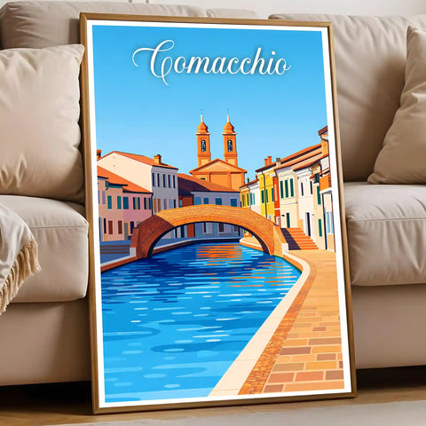 Poster Comacchio Stampa Manifesto Vintage Retro Illustrato