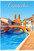 Poster Comacchio Stampa Manifesto Vintage Retro Illustrato