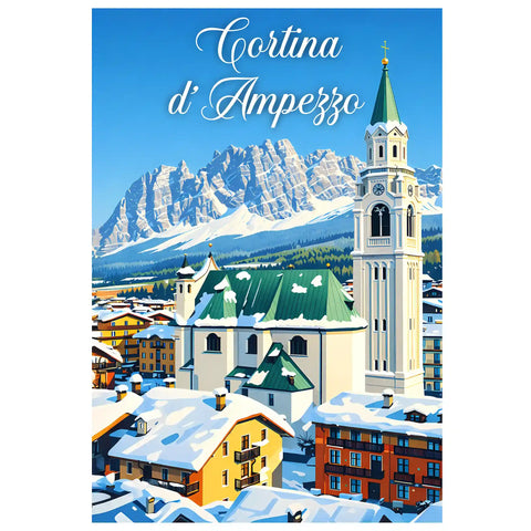 Poster Cortina d'Ampezzo Stampa Vintage Retro Illustration