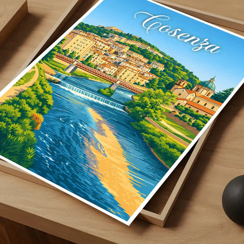 Poster Cosenza Stampa Manifesto Vintage Retro Illustrato